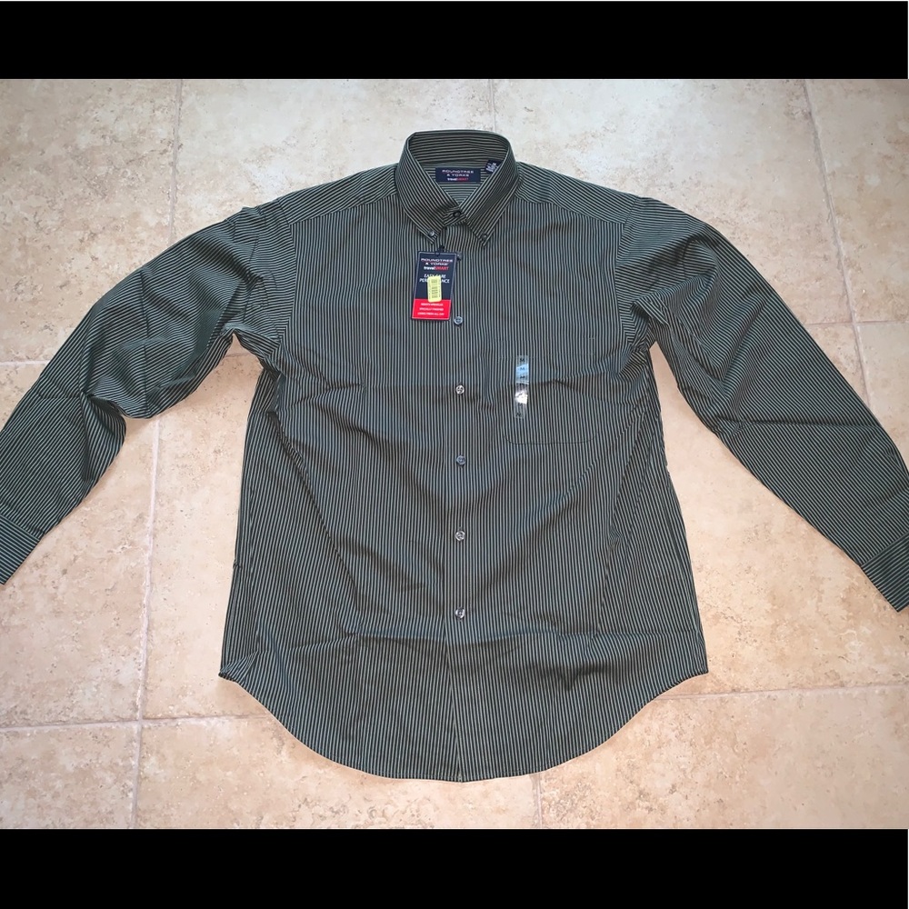 Black and grey striped button down dress shirt